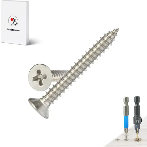 Vista 8 de Tornillos para madera, 120 tornillos Phillips de cabeza plana, tornillo de acero inoxidable 304 con kit de avellanado de madera ajustable (#4 x 1)