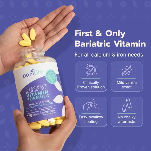 Vista 4 de Bari Life Completo multivitamínico bariátrico comprimido no masticable con citrato de calcio y hierro - 180 comprimidos/botella