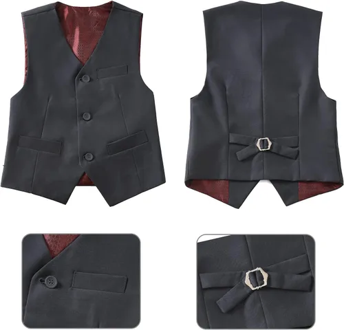 Vista 5 de Traje para niños pequeños de 4 piezas, traje de esmoquin de boda, chaleco y pantalones