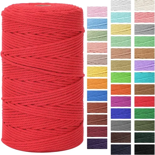 Vista 29 de Cordón de macramé 3mm x 300m Cuerda de macramé 100% algodón natural Cordón de algodón trenzado de 4 hebras para manualidades DIY, adornos