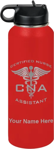 Vista 8 de LaserGram Botella de agua personalizada, asistente de enfermería certificada por la CNA, acero inoxidable de doble pared aislada al vacío con popote