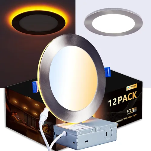 Vista 14 de CycevSun Luces LED Empotradas de 4 Pulgadas con Luz Nocturna - Downlight Wafer Ultrafino Sin Lata para Exteriores, Iluminación de Sofito, Regulable