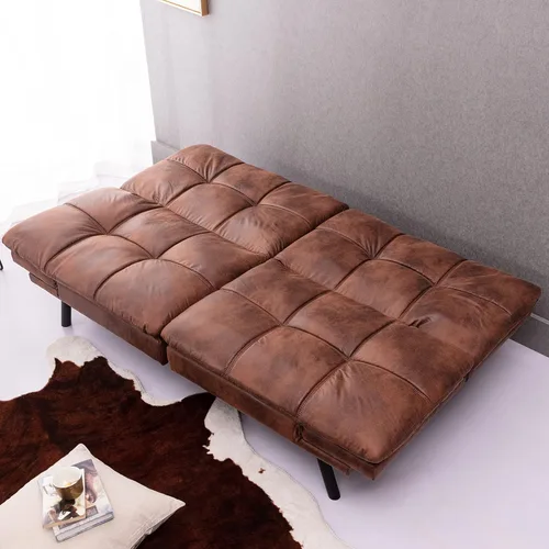 Vista 4 de Sofá cama de futón convertible de espuma viscoelástica, sofá cama de cuero estilo futón, sofá cama plegable moderno con reposabrazos y respaldo