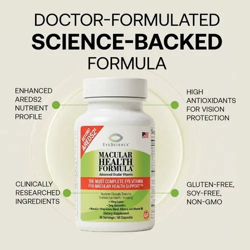 Vista 2 de EyeScience Macular Health Beyond AREDS2 Formula, vitamina ocular avanzada, que contiene luteína, zeaxantina, arándano y vitaminas C, D, E y B6