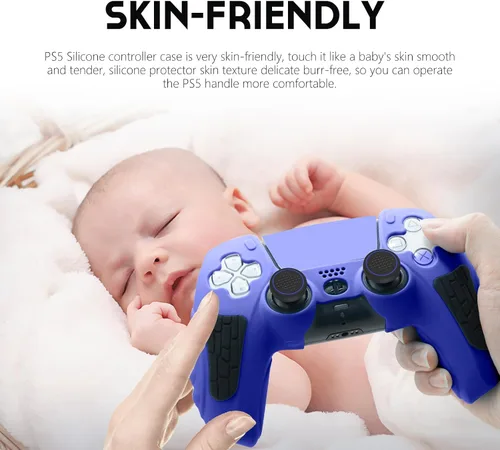 Vista 2 de ECHZOVE Funda de silicona para controlador PS5 (azul) – Cubierta de controlador de PS5 duradera y antideslizante con accesorios personalizables