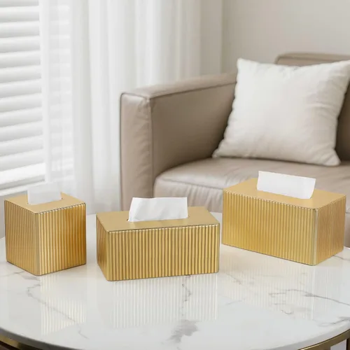 Vista 5 de Funda de Caja de Paños de Cuero PU Cuadrada, Soporte de Caja de Paños Rectangular con Cierre Magnético, Soporte de Paños Decorativo para Baño Dorado