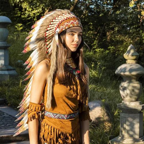 Vista 3 de Ballinger Tocado indio nativo americano tocado grande de plumas y gargantilla para decoración nativa americana carnaval fiesta de Halloween y juego
