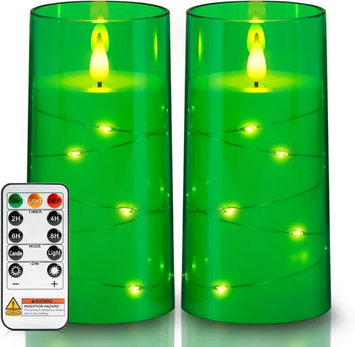 Vista 16 de Homemory Velas sin llama con cadena de estrellas incrustadas, velas que funcionan con pilas, velas LED, velas falsas con control remoto y Azul