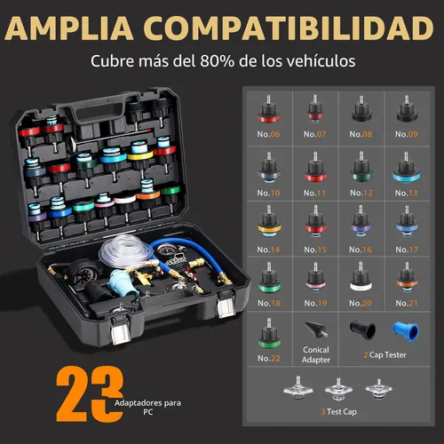 Vista 2 de FOUR UNCLES Probador de presión de radiador y refrigerante y kit de recarga al vacío - Probador de fugas y rellenador del sistema de refrigeración