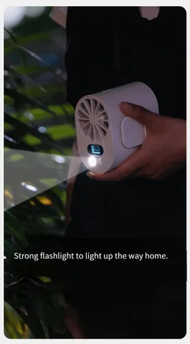 Vista 7 de Nuevo ventilador de cintura inalámbrico con luz LED, batería de larga duración y pantalla digital, ideal para actividades al aire libre