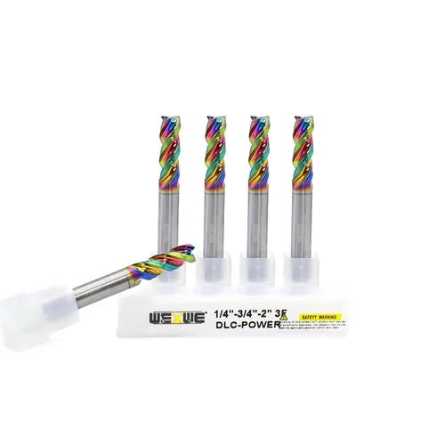 Vista 13 de Juego de fresas de extremo cuadrado de carburo WEXWE Tools Serie DLC, revestimiento tipo diamante, fresa para aluminio, cobre, aleaciones