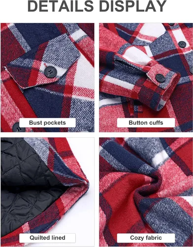 Vista 6 de GRAPENT Chaqueta acolchada con botones a cuadros de gran tamaño para mujer