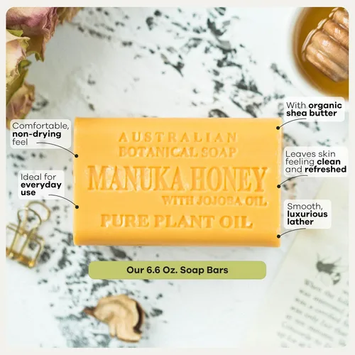 Vista 6 de Jabón de leche de cabra y miel de Manuka de Australian Botanical Soap de 6.6 OZ, barras triple molidas hechas con una base de jabón natural