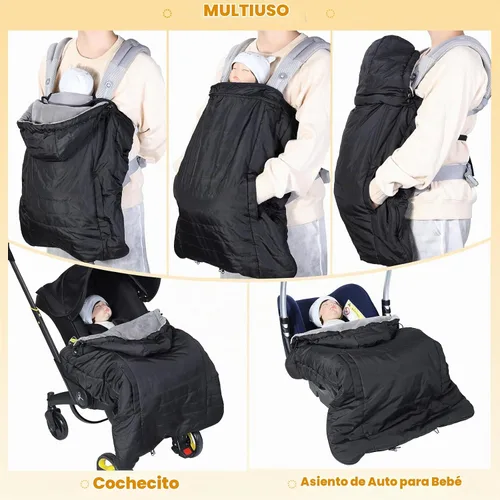 Vista 3 de Orzbow Winter Baby Carrier Cover with Detachable Hood, Black Negro