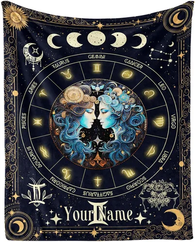 Vista 22 de Manta del Zodiaco Acuario para Niños y Niñas, Diseño Temático de Astrología Secreta Impreso, Mantas de Tiro para Niños, Regazo, Silla, Manta Suave