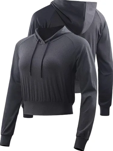 Vista 3 de CADMUS Sudadera corta casual de manga larga para mujer sudadera con capucha para correr paquete de 1 o 2
