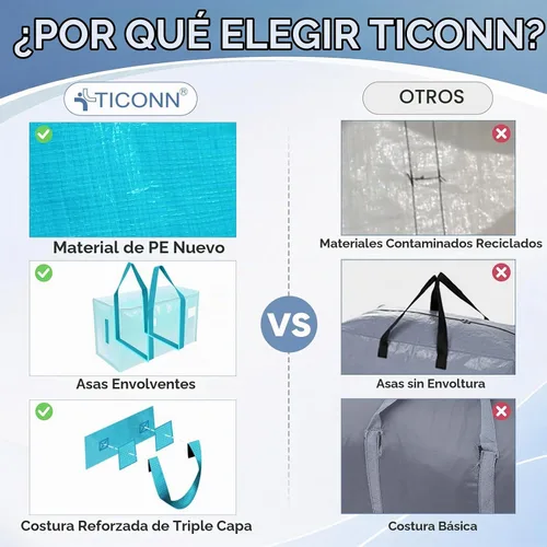 Vista 7 de TICONN Paquete de 2 bolsas de mudanza extra grandes resistentes con cremalleras y asas de transporte, bolsas de almacenamiento duraderas para Aqua