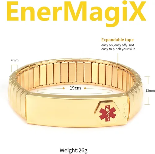 Vista 5 de Pulsera de alerta médica para hombres y mujeres, pulsera de identificación médica ajustable ajustable de acero inoxidable para diabetes, alergias