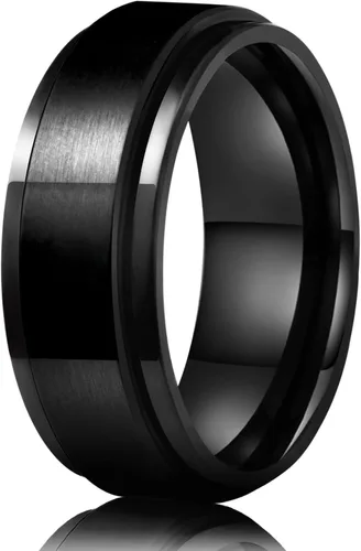 Vista 18 de LAOYOU Anillo giratorio para hombre para alivio de la ansiedad 0.315 in de acero inoxidable negro anillo de ansiedad con incrustaciones de cadena