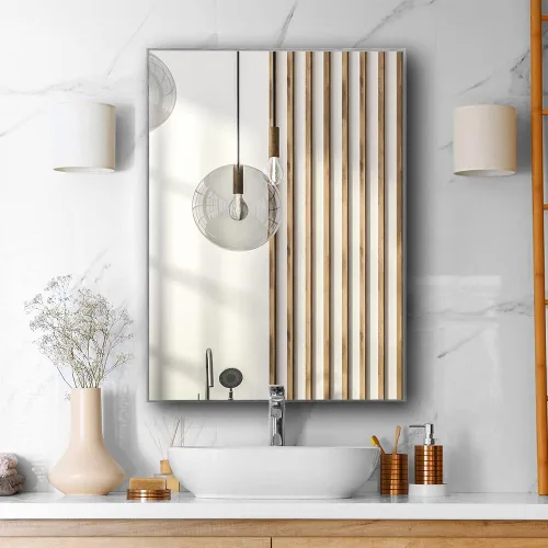 Vista 14 de Espejo de pared con estante para baño, 28 x 18 pulgadas, marco negro, espejos de pared para colgar horizontal o vertical, espejos modernos de pared