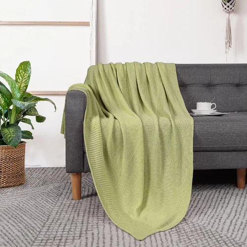 Vista 2 de PiccoCasa Manta de punto 100 % algodón, mantas decorativas ligeras y sólidas, manta de punto suave para sofá, verde mar oscuro, 50 x 60 pulgadas
