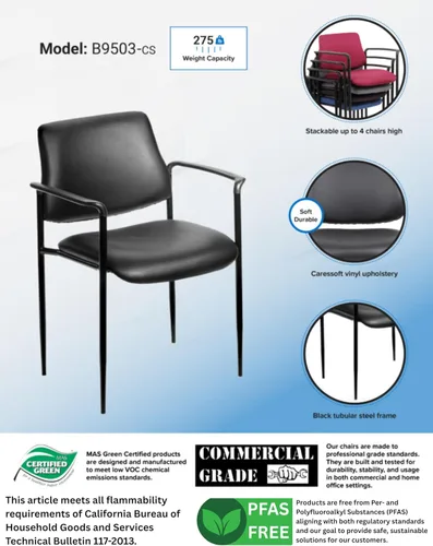 Vista 3 de BOSS Silla apilable de diamante con respaldo cuadrado con brazo en negro Caressoft