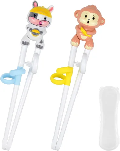 Vista 8 de Quimoy 2 pares de palillos para niños, palillos de rebote automático para niños, palillos con diseño de dibujos animados de animales lindos