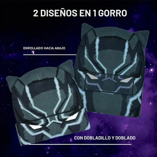 Vista 3 de Marvel Black Panther - Gorro de punto, negro, talla única