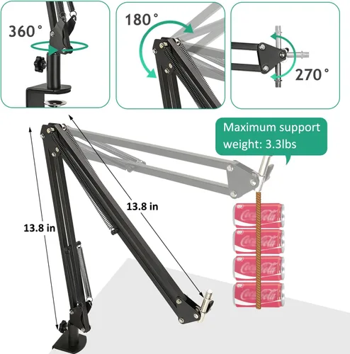 Vista 6 de Brazo de micrófono para Razer Seiren V2 Pro, soporte de micrófono ajustable para micrófono con soporte de choque, filtro pop, parabrisas de espuma