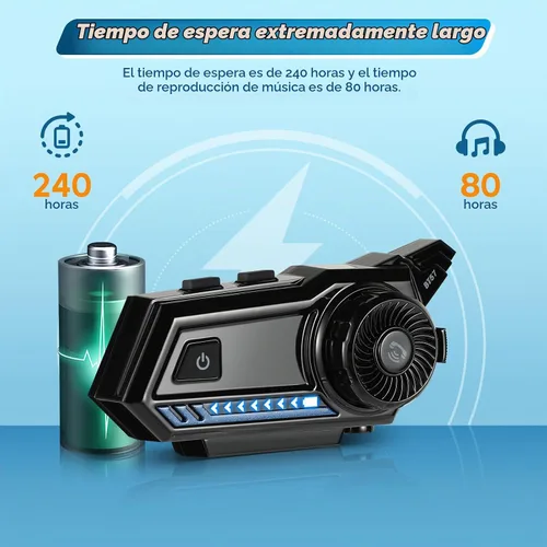 Vista 2 de Auriculares Bluetooth para casco de motocicleta, BT5.3 EDR, luz trasera, 3