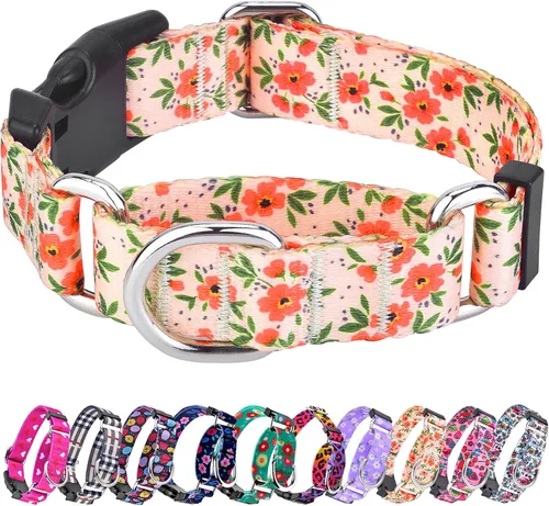 Vista 7 de Hikiko - Collar de cuadros para perros con collar ajustable de nylon Martingale con hebilla de liberación rápida (Pluma de beige, X-Pequeño)
