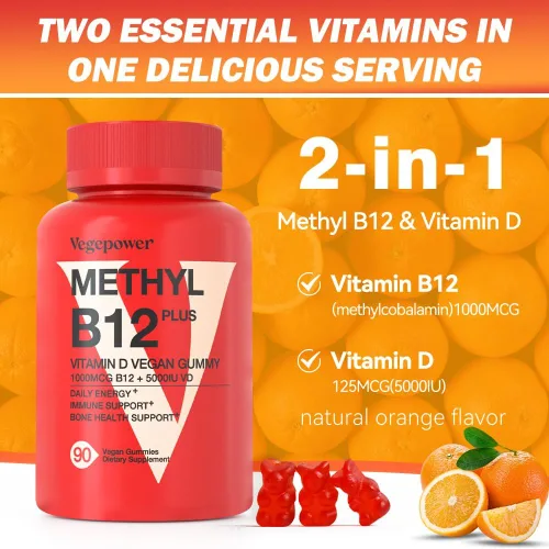 Vista 6 de Gomitas veganas de vitamina D3 y B12, suplemento de metilo B12 para adultos y niños, mejorado con vitamina D 3 para energía natural, inmune