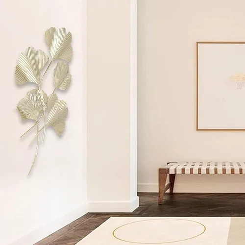 Vista 5 de LIYJTK Arte de pared para decoración de sala de estar, hoja de ginkgo 3D de metal, tamaño grande
