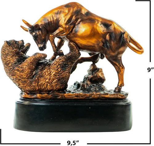 Vista 3 de MEPERPER Estatua de Toro y Oso de Wall Street, Decoración de 9x9.5 Pulgadas, Figura de Resina para Escritorio de Finanzas con Acabado Similar al