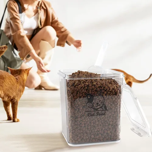 Vista 5 de Contenedor de almacenamiento de comida para gatos Recipiente hermético de comida para gatos con cuchara Contenedor de almacenamiento