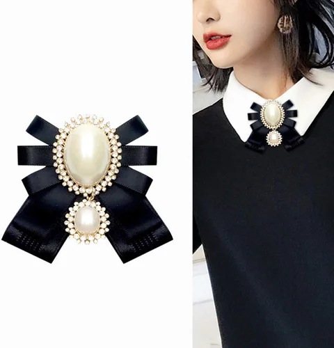 Vista 2 de Broche de lazo con perlas de cristal para colgar en el cuello, para mujer