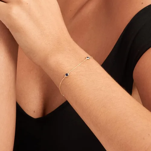 Vista 3 de Gelin Pulsera de oro macizo de 14 quilates con estación de zafiro para mujer, 7 pulg., Oro amarillo, Zafiro