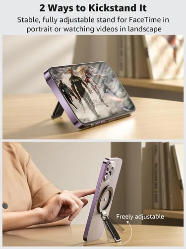 Vista 4 de SUPERONE para soporte de teléfono MagSafe con banda para dedo, soporte de anillo magnético removible con soporte lateral y asa para dedo, accesorios