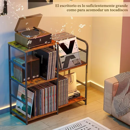 Vista 6 de ThreeHio Soporte para tocadiscos, soporte para tocadiscos con almacenamiento de vinilo con capacidad para hasta 300 álbumes, armario de Estándar
