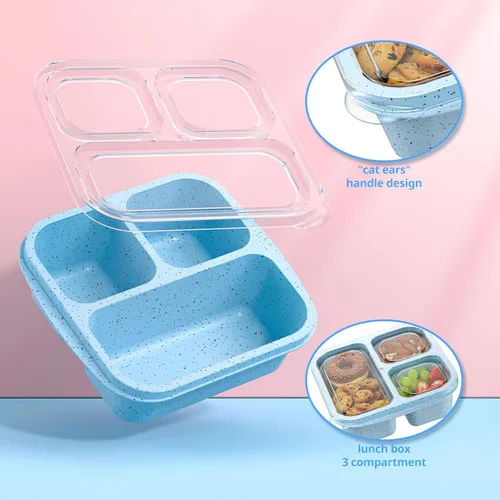 Vista 5 de Cajas de aperitivos (paquete de 3) – Cajas Bento apilables con 3 compartimentos, recipientes de preparación de comidas reutilizables, recipientes