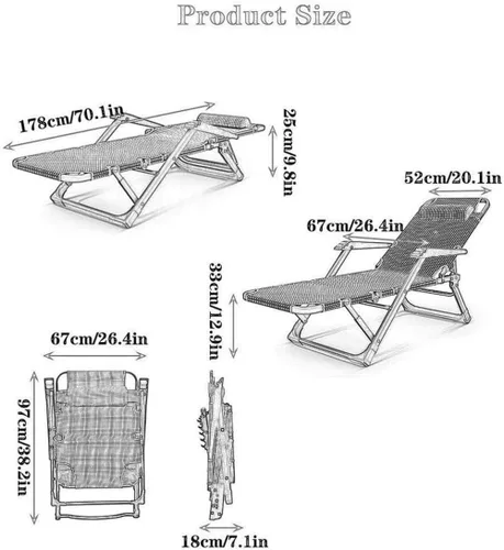 Vista 3 de Sun Lounger, Sunbed, Reclining Sun Chair, Folding Garden Lounge Adjustable Backrest, Foldable