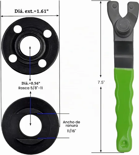 Vista 2 de Varilla de conexión de eje de extensión de amoladora angular de 5/8 "-11 con amoladora ajustable llave inglesa brida Kit de tuerca de brida