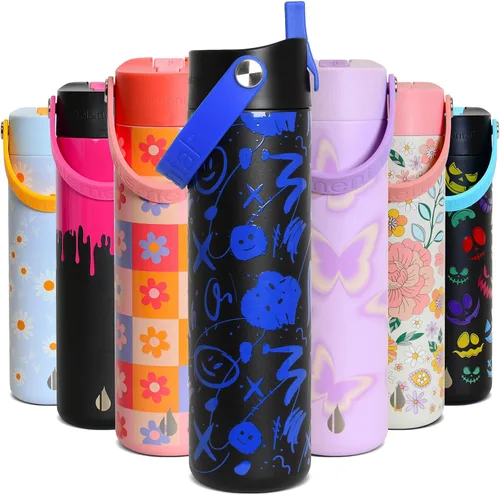Vista 39 de Elemental Botella de agua aislada de 24 onzas con popote, botellas de agua con núcleo de acero inoxidable 100% a prueba de fugas para viajes, Beige