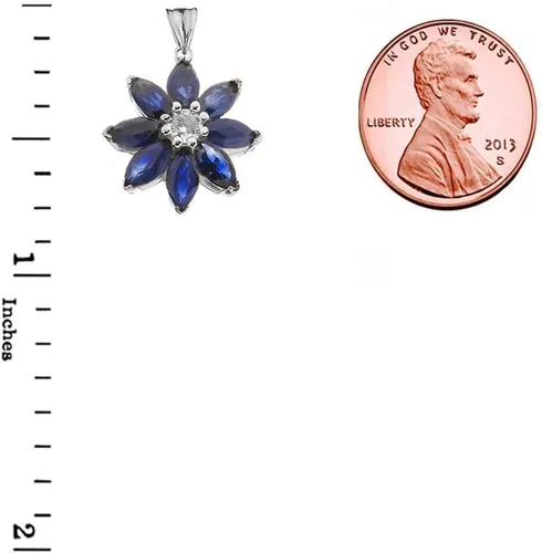 Vista 3 de Collar exótico con colgante de flor de zafiro y diamantes de margarita de oro de 14