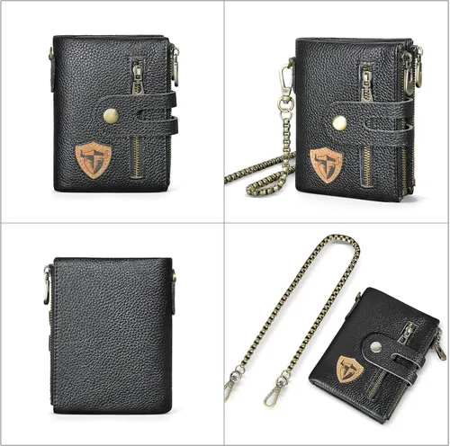 Vista 2 de Handadsume Genuino caballo loco cuero viaje regalo moneda bolsillo tarjeta caso largo organizador cadena Rfid monedero con broche para hombres