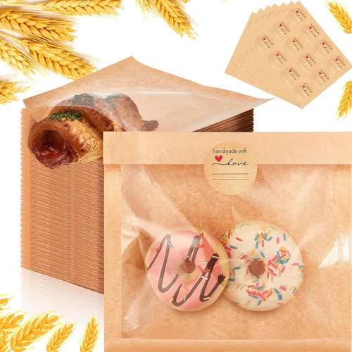 Vista 7 de Outus 100 bolsas de empaque para galletas con sello, bolsas de panadería de 3 x 3 pulgadas con ventana, papel resistente a la grasa termosellable