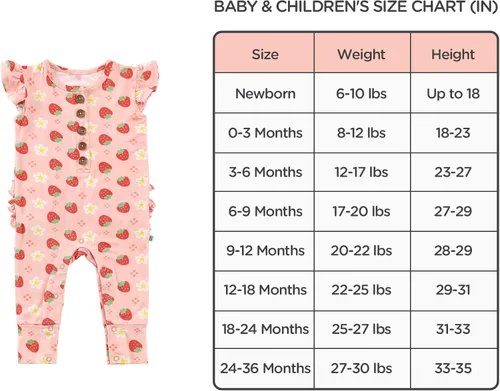 Vista 6 de LITTLE JAMJAMS Mameluco de una pieza para bebé recién nacido con volantes, manga casquillo y botones a presión, sin pies, ultra suave, 0-36 meses