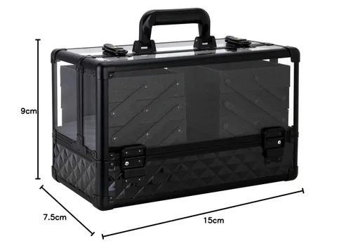 Vista 9 de Ver Beauty Estuche de tren de maquillaje de diamante negro con 6 bandejas de acordeón, organizador de cosméticos con cerradura