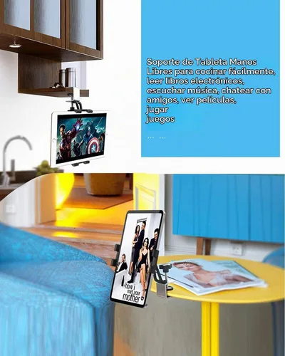 Vista 7 de Soporte para tablet de armario de cocina, soporte para tableta debajo del gabinete con abrazadera ajustable de 360° para iPad Pro Air Mini, Galaxy
