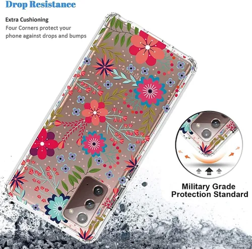 Vista 7 de Funda para Galaxy Note 20 5G, Samsung Note 20 para niñas, bonita funda floral de TPU transparente a prueba de golpes, funda protectora para Samsung